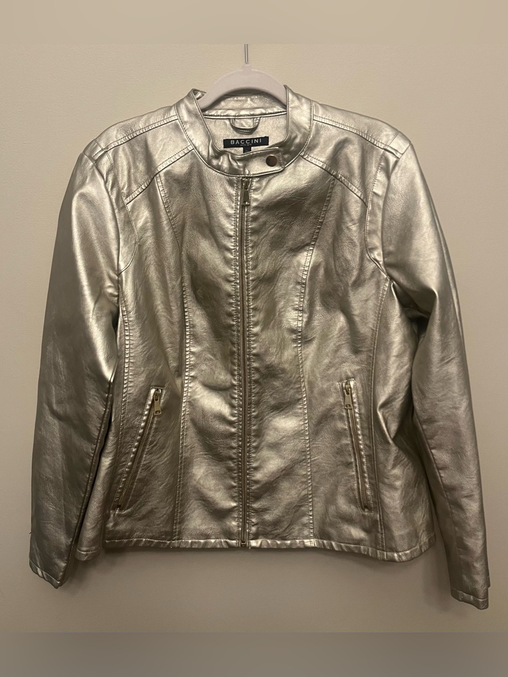 NWT Baccini Gold Faux Leather Jacket Women's Size 1X Bikercore Moto Glam